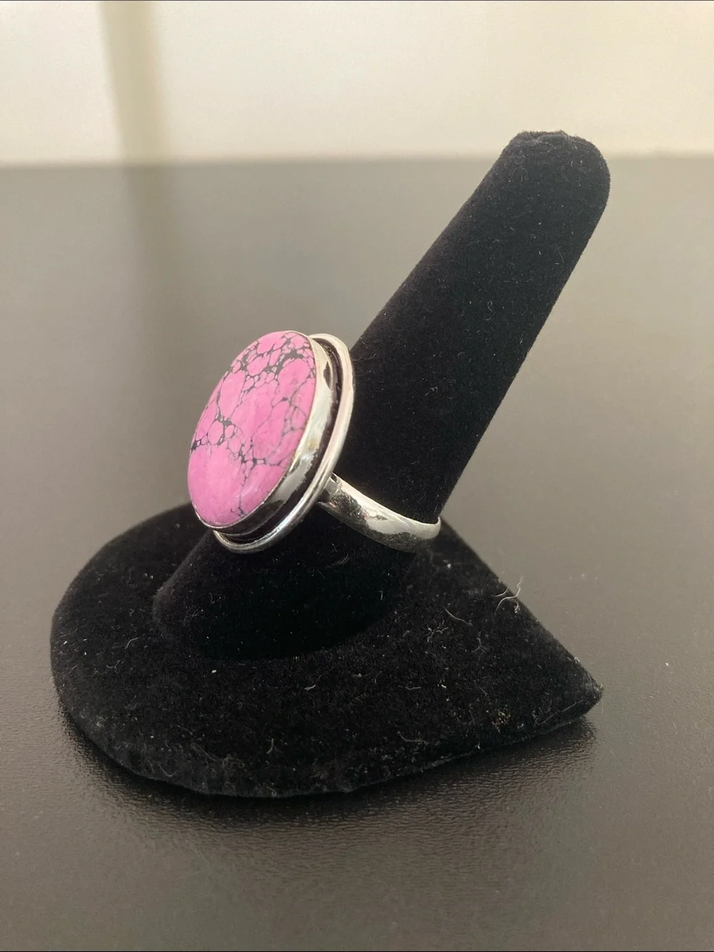 Pink Stone Round Statement 925 silver Ring - Women Jewelry size 10
